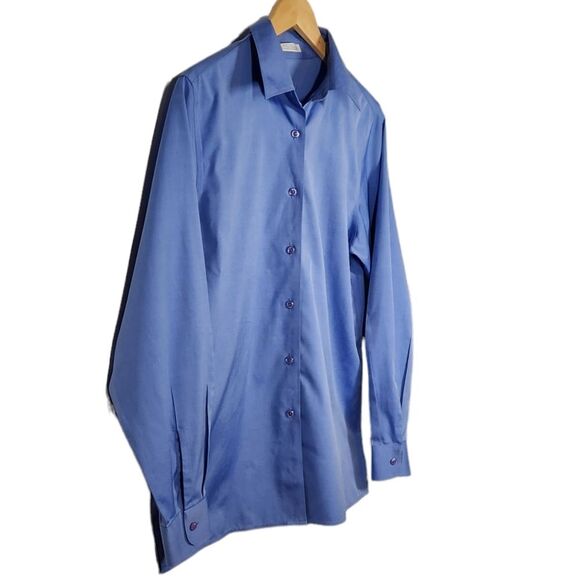 Foxcroft Top Shaped Fit Pinpoint Essential‎ No Iron Shirt Wrinkle Free Blue 8 - Picture 2 of 12